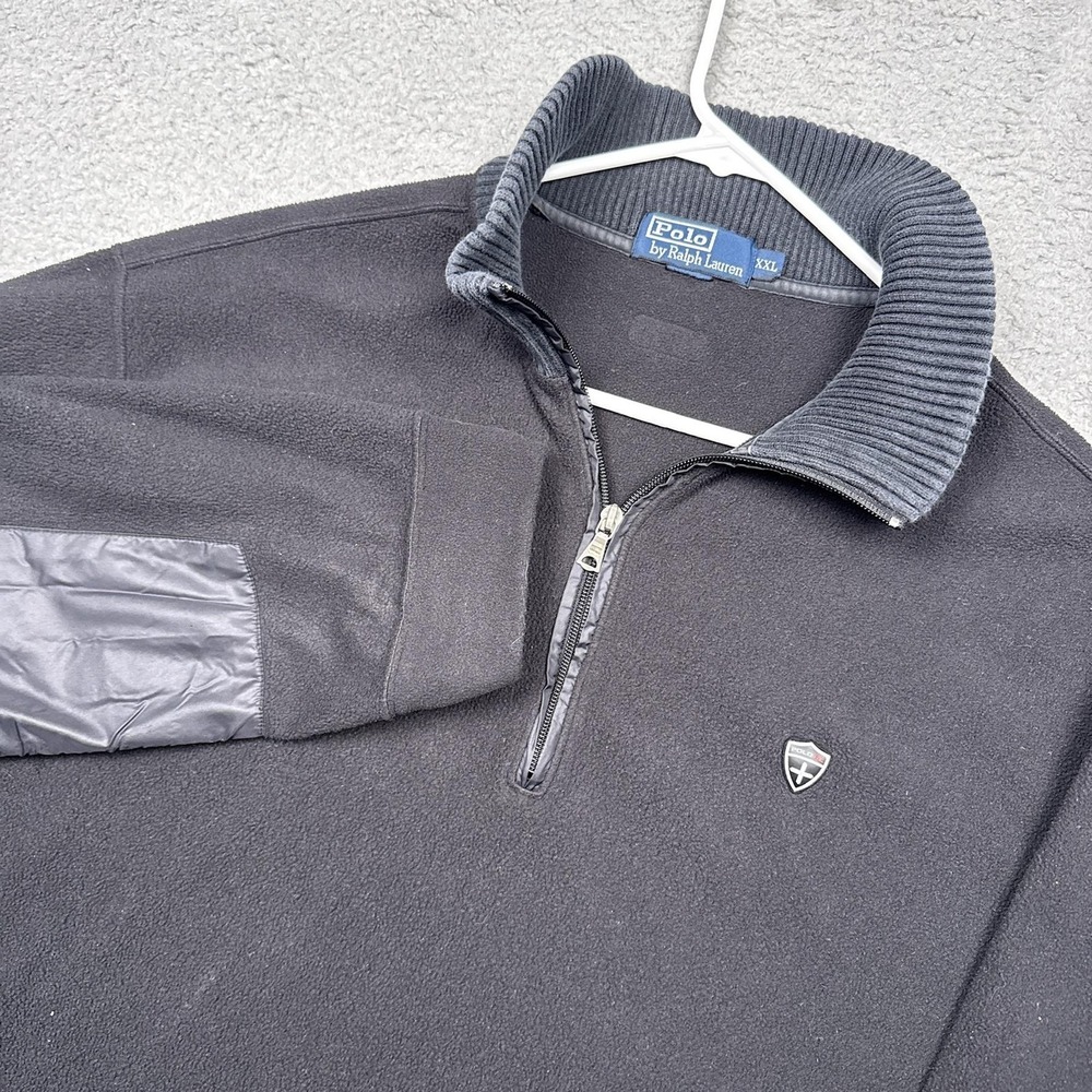 Polo‎ Ralph Lauren Sweatshirt Mens 2XL Black Fleece 1/4 Zip Mock Neck Pullover